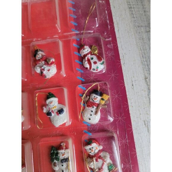 Miniature snowflake candy cane snowman face ornament Xmas set glitter - Picture 7 of 9
